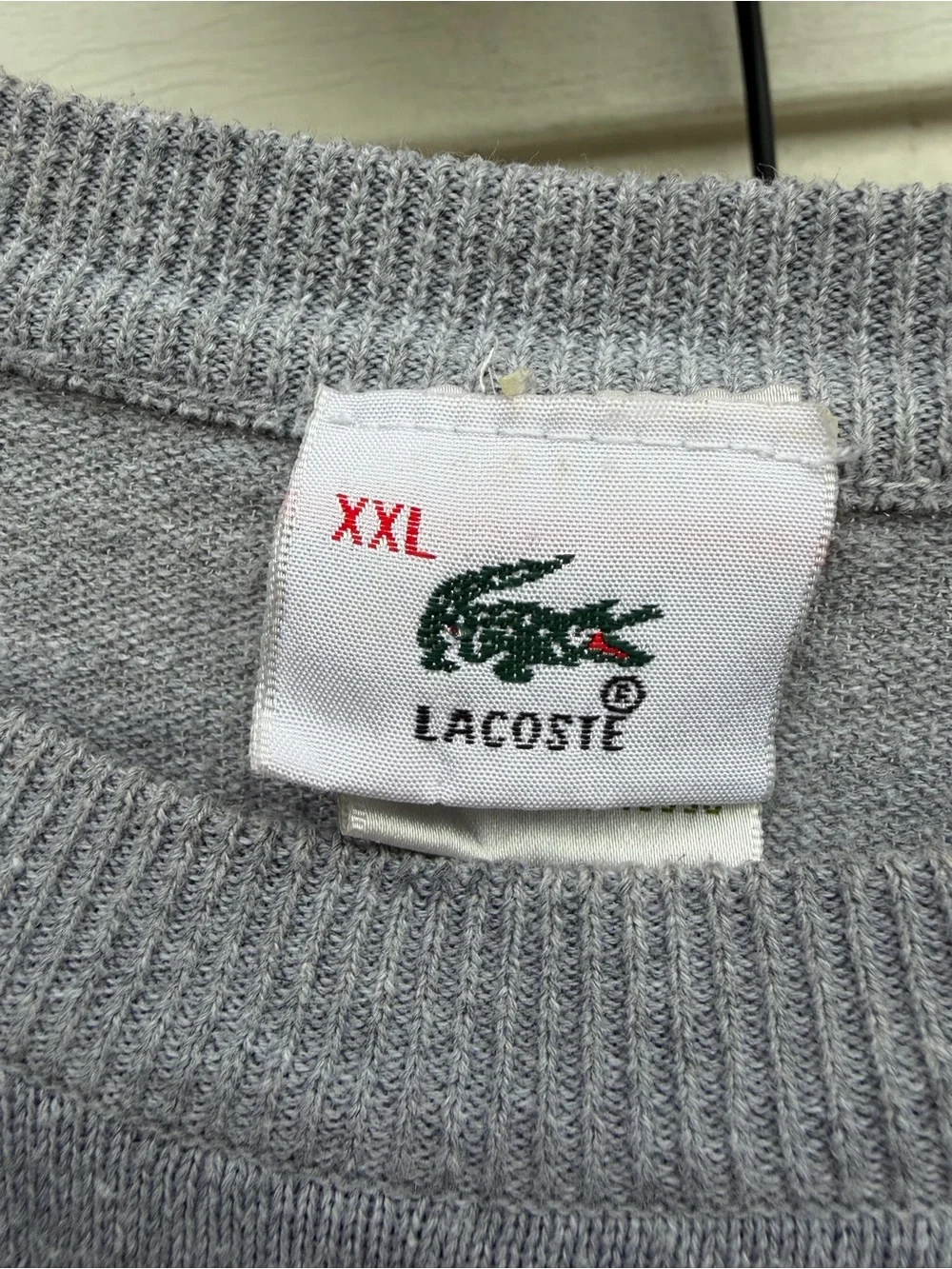Lacoste Boys XXL Gray White Striped Crewneck Sweater Crocodile Logo